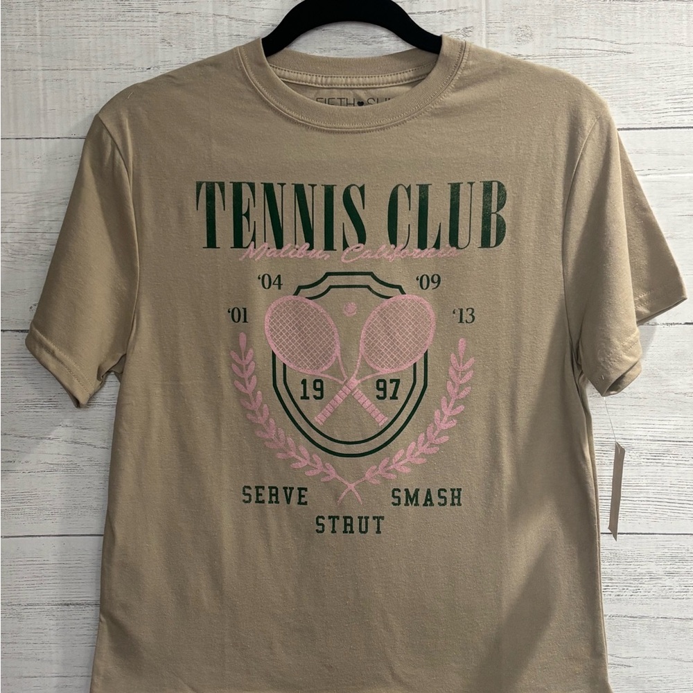 Fifth Sun Tennis Graphic Tee Small Beige Malibu California Preppy Aesthetic NWT - Picture 7 of 10